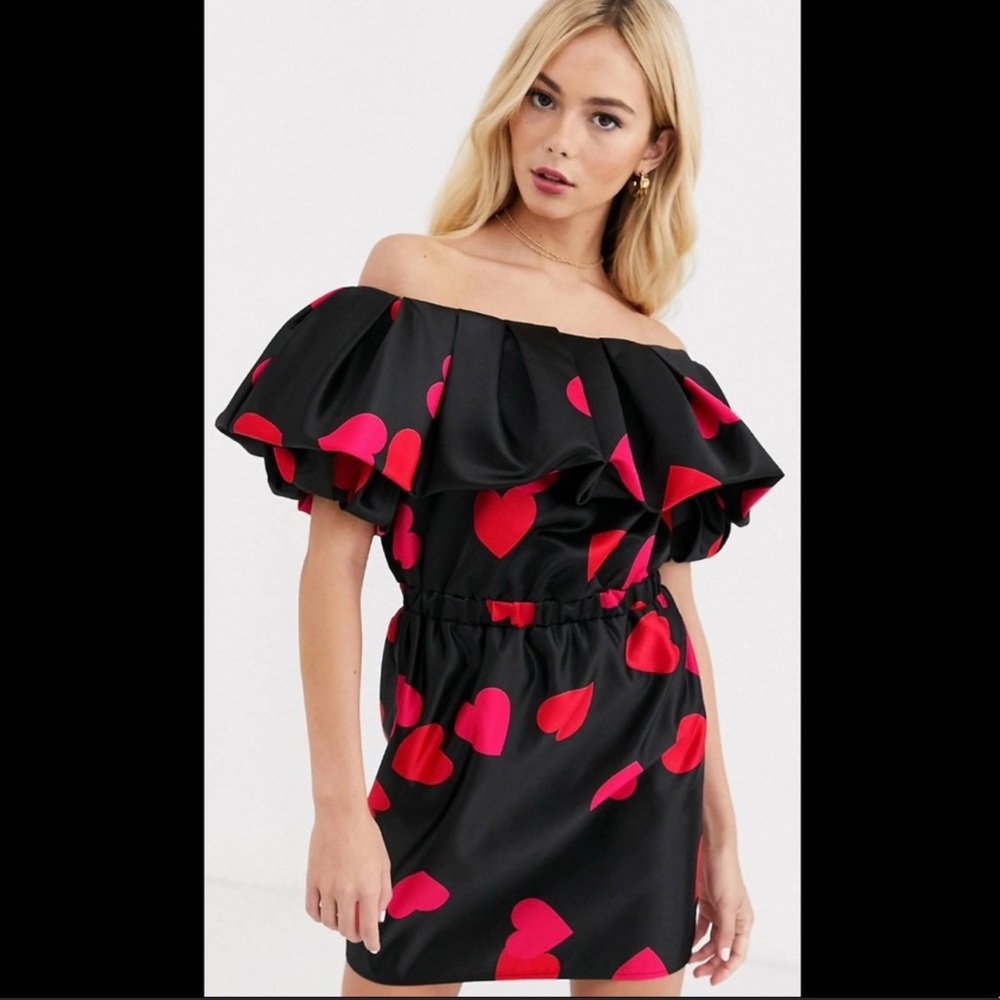NWT| Flounce London puff sleeve bardot satin dress with ruched waist | US 2
11